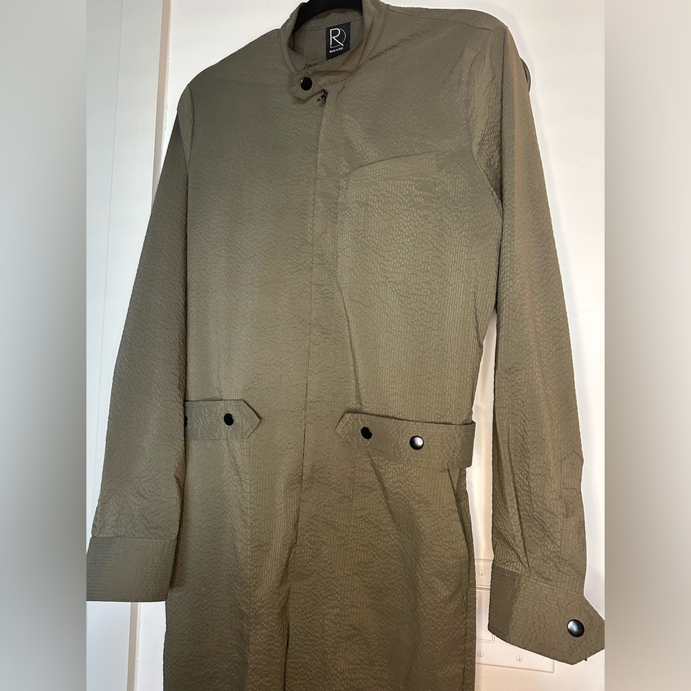 RD Risen Division In Jumpsuits we Trust Wilde Olive green seersucker jumpsuit S - Picture 7 of 11